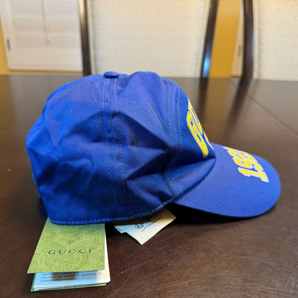 New Gucci GG Logo Blue Yellow Baseball Hat Size L